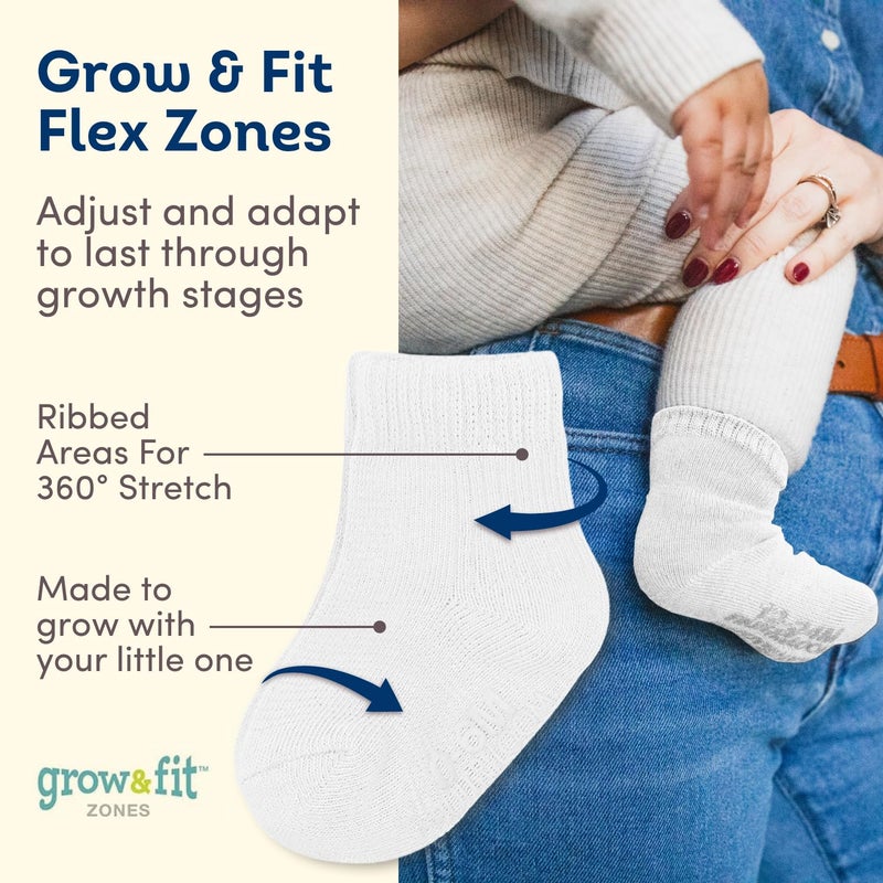 Fruit of the Loom Baby 14-Pack Grow & Fit Flex Zones Cotton Stretch Socks - Unisex, Girls, Boys (0-6 Months, Blue) - Image 3