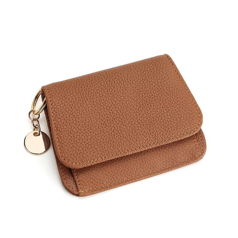 Mudono Small Wallet for Women RFID Blocking Genuine Leather Card Case Slim Tri-Fold Wallet with Zipper Pocket and Keychain - Image 1