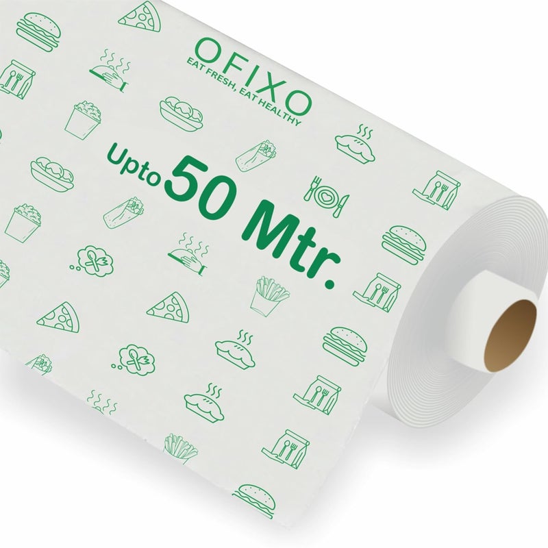 OFIXO 50 Meters (500 Gram) Food Wrapping Roll - Premium Non-Stick Butter Wrapping. Food Wrapping, Re-heatable, Oven Safe Parchment - Image 1