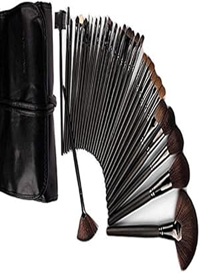 24 Pcs Leopard Cosmetic Makeup Powder Soft Brushes Set Tool Kit Holder Bag