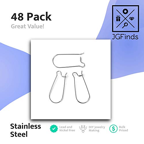 JGFinds Stainless Steel Ear Wire Hooks, 48 Pack Earring Findings, Secure Lock Kidney Wires - Teardrop Dangle 1 1/4 Inch - Image 2