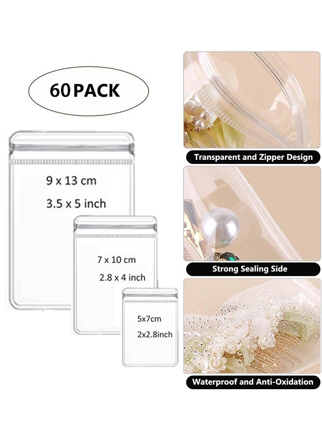 MXN 60 Pcs Thick Clear PVC Jewelry Bags with Zipper - 3 Size Mini Self Sealing Zip Bags Jewelry Rings Earrings Packing Storage Pouch - Image 2