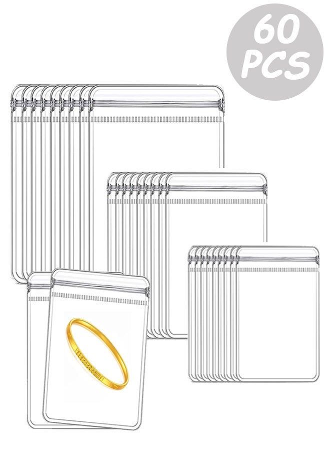MXN 60 Pcs Thick Clear PVC Jewelry Bags with Zipper - 3 Size Mini Self Sealing Zip Bags Jewelry Rings Earrings Packing Storage Pouch - Image 1