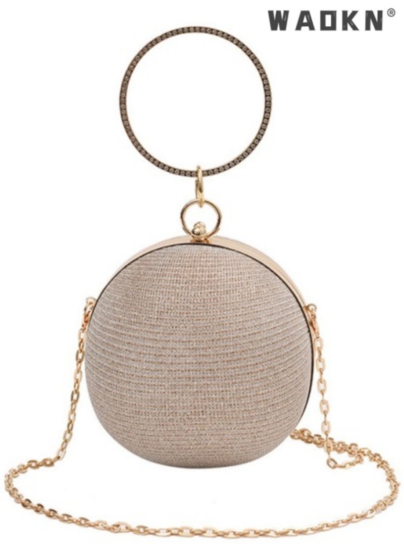 WAOKN Women's Ball Clutch Bag, Ladies Rhinestone Banquet Bag Tote Bag Handbag, Fashion Chain Shoulder Bag Carrying Bag Sling Bag Side Bag for Party Dinner Wedding (Gold)  - Image 1