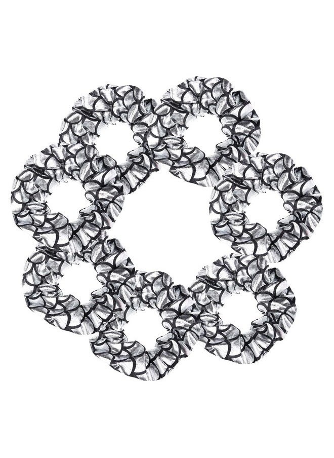 KOOMAGIC - 7 Pcs Shiny Mermaid Dance Cheer Hair Scrunchies For Thick Hair School Performance/Sports/Practice/Party/Gymnastics Metallic Scrunchie Ponytail Holder Wrist For Girls Cosplay Show (Silver Black) - Image 1
