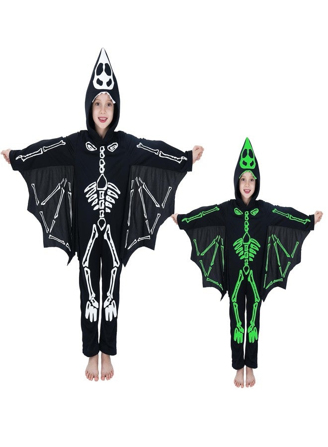 Wizland Kids Bat Skeleton Costume, Glow in the Dark Vampire Bat onesie, Scary Halloween Costume for Boys and Girls 7-9 - Image 2