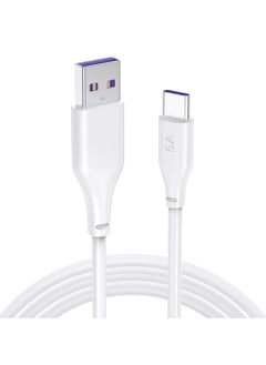 5A/65W Super Charger TYPE C cable, Fast charging Super Vooc cable Compatible with Huawei P30/P20, Realme XT, Realme XT 730G, Realme X2, Realme C12, Realme 6 Pro, Realme 7/7 Pro - WHITE, 1M
