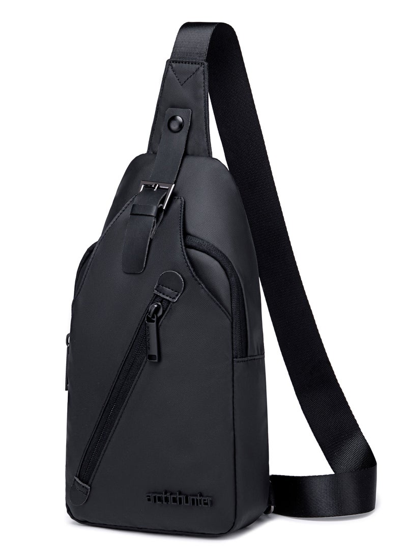 ARCTIC HUNTER Durable Water Resistant Side Bag for Men and Women Small Shoulder bag with Built in Earphone Jack for Outdoor Travel Business and Daily Use XB13006 Black - Image 1