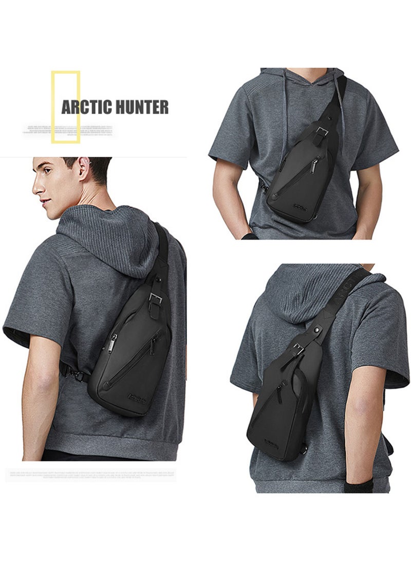 ARCTIC HUNTER Durable Water Resistant Side Bag for Men and Women Small Shoulder bag with Built in Earphone Jack for Outdoor Travel Business and Daily Use XB13006 Black - Image 2