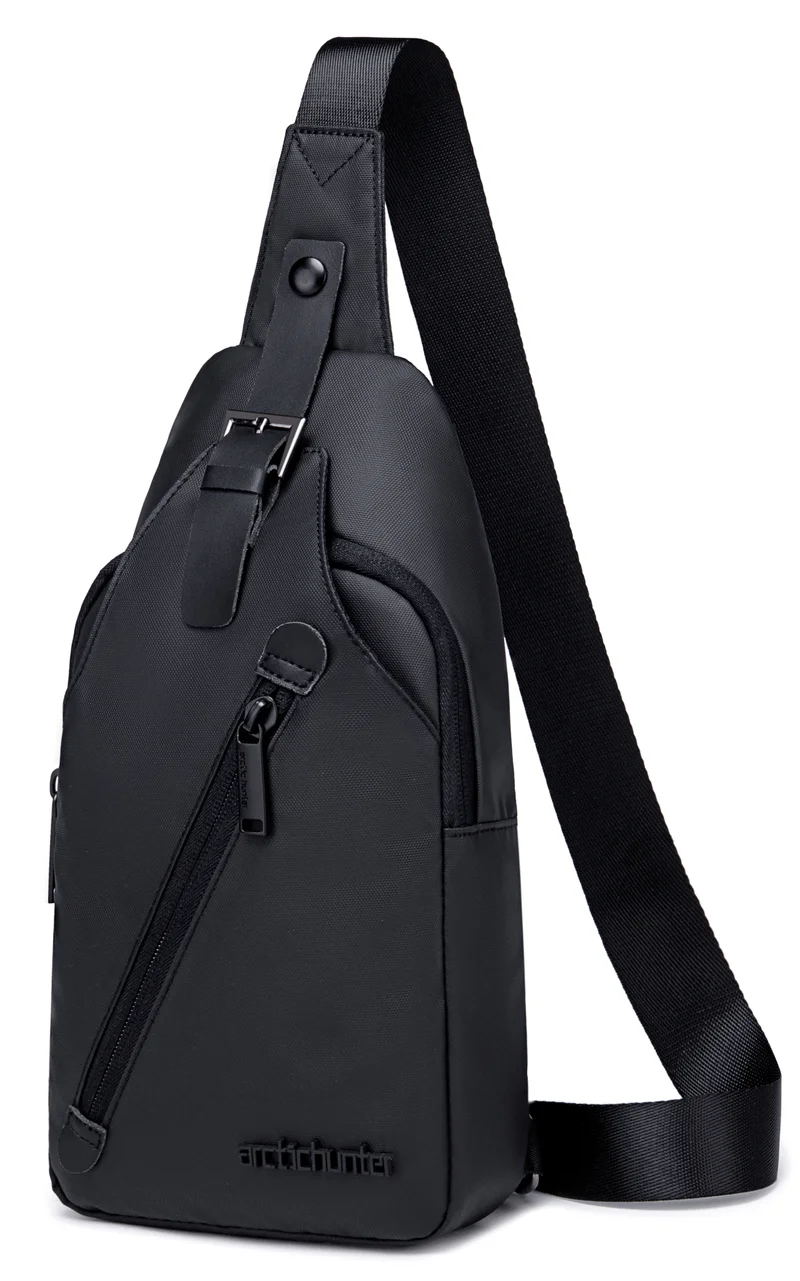 Arctic Hunter Durable Water Resistant Side Bag for Men and Women Small Shoulder bag with Built in Earphone Jack for Outdoor Travel Business and Daily Use, XB13006, Black