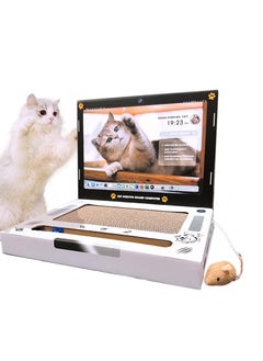 Cat Scratcher Cardboard 3 in 1 Cardboard Cat Scratcher Laptop Toy with Fluffy 'Mouse' and Bell Ball Corrugate Cat Scratch Pad for Cats Wear Resistant and Chip free Easy Assembly and Portability