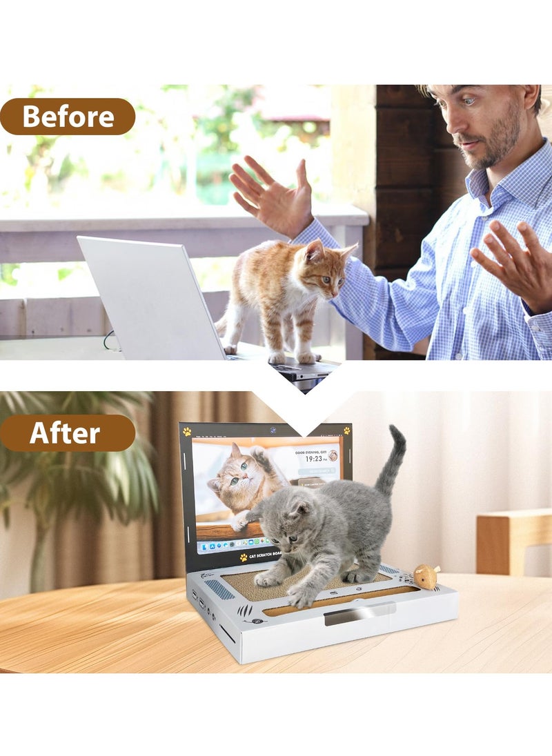 SYOSI - Cat Scratcher Cardboard 3 in 1 Cardboard Cat Scratcher Laptop Toy with Fluffy 'Mouse' and Bell Ball Corrugate Cat Scratch Pad for Cats Wear Resistant and Chip free Easy Assembly and Portability - Image 1