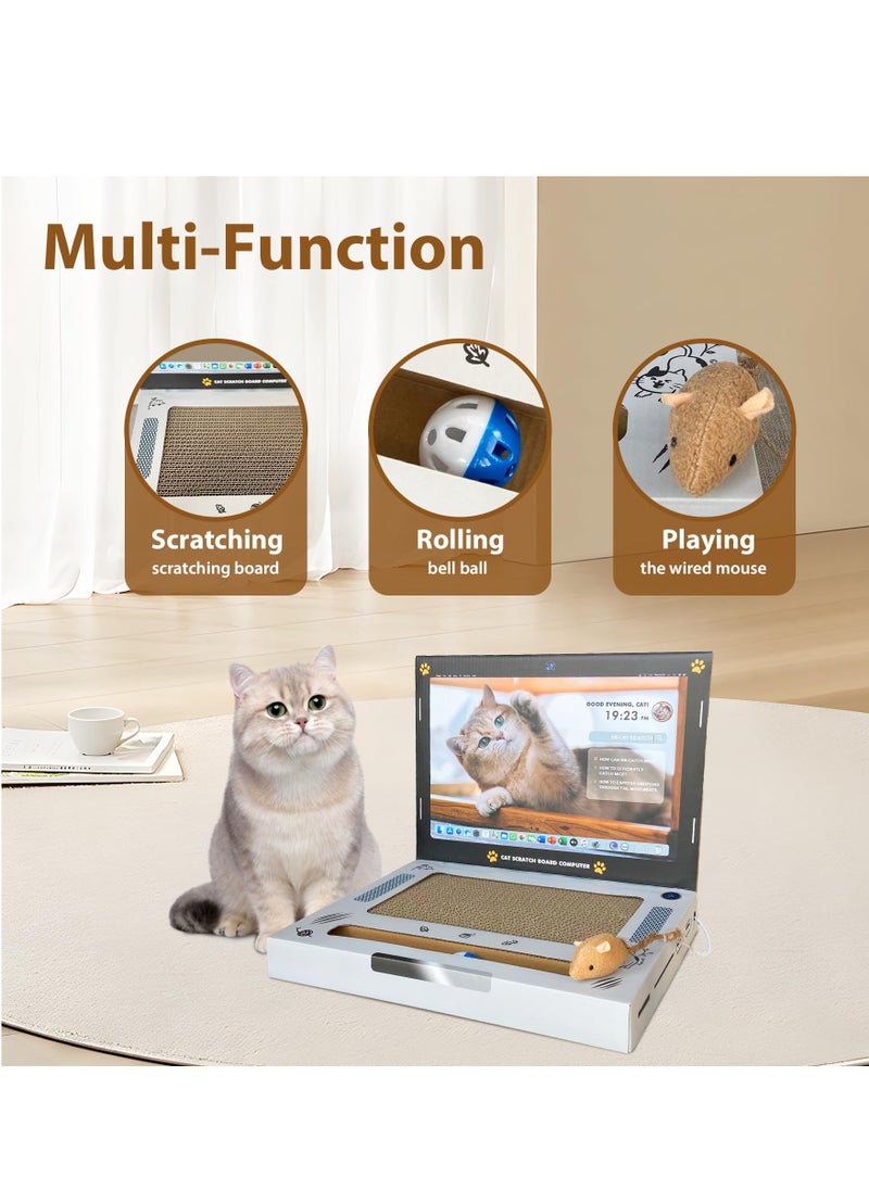 SYOSI - Cat Scratcher Cardboard 3 in 1 Cardboard Cat Scratcher Laptop Toy with Fluffy 'Mouse' and Bell Ball Corrugate Cat Scratch Pad for Cats Wear Resistant and Chip free Easy Assembly and Portability - Image 1