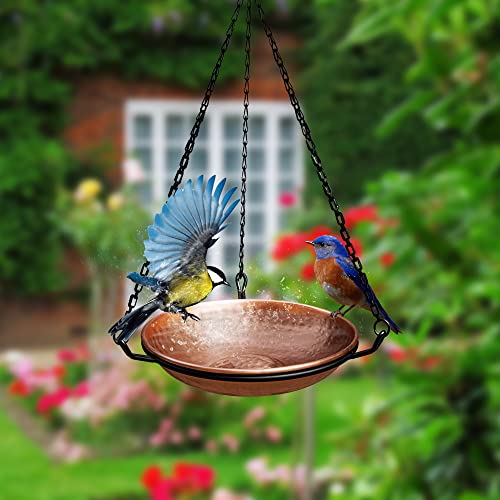 Monarch Abode Pure Copper Hand Hammered Hanging Bird Bath and Feeder w/ Iron Chain, 17-inch Detachable Iron Chain Outdoor Birdbath and Birdfeeder for Garden Backyard Patio & Deck, Bird Water Feeder - Image 3