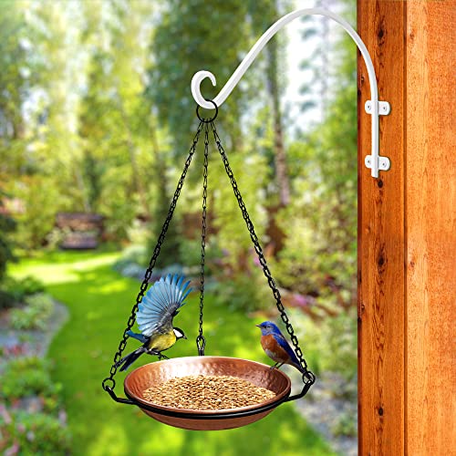 Monarch Abode Pure Copper Hand Hammered Hanging Bird Bath and Feeder w/ Iron Chain, 17-inch Detachable Iron Chain Outdoor Birdbath and Birdfeeder for Garden Backyard Patio & Deck, Bird Water Feeder - Image 2