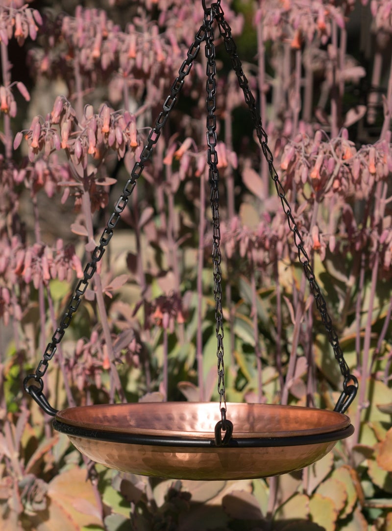 Monarch Abode Pure Copper Hand Hammered Hanging Bird Bath and Feeder w/ Iron Chain, 17-inch Detachable Iron Chain Outdoor Birdbath and Birdfeeder for Garden Backyard Patio & Deck, Bird Water Feeder - Image 5