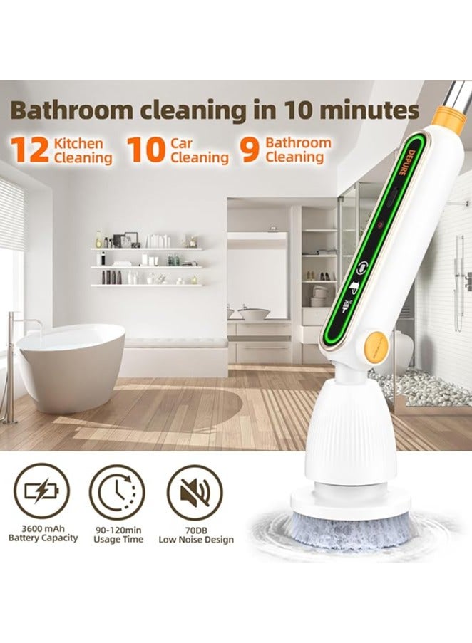 عام فرشاة استحمام كهربائية صامتة بدون سلك، مع 8 رؤوس قابلة للتبديل، مقبض قابل للتعديل، فرشاة تنظيف كهربائية بسرعتين، مناسبة لبلاط الحمام. - Image 4