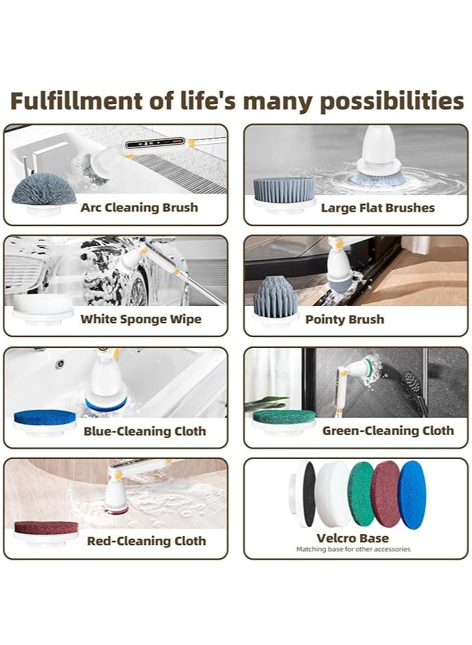 عام فرشاة استحمام كهربائية صامتة بدون سلك، مع 8 رؤوس قابلة للتبديل، مقبض قابل للتعديل، فرشاة تنظيف كهربائية بسرعتين، مناسبة لبلاط الحمام. - Image 5