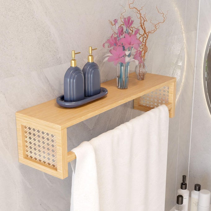 TOWEL RACK FOR BATHROOM | DURABLE & STYLISH BAMBOO RATTAN BATHROOM TOWEL HOLDER & HANGER | SOLID ORGANIZER FOR TOWELS, CLOTHES | SPACE-SAVING TOWEL SHELF (LLHIRTH01)