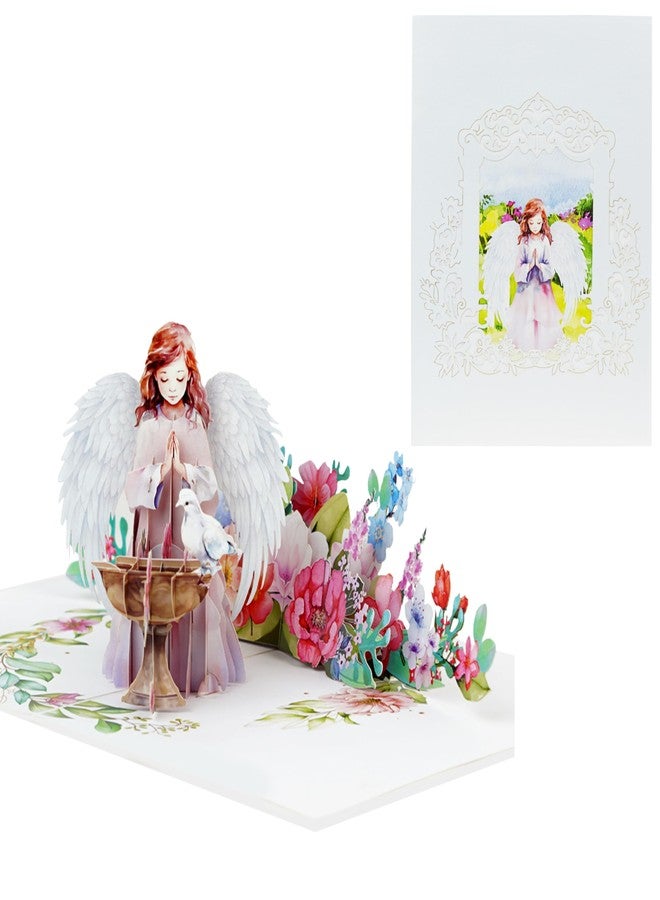 ETA 3D Angel Pop-Up Card – Praying Angel with Dove & Flowers | Handmade Religious Greeting Card for Sympathy, Baptism, First Communion, Get Well, Easter, Enc, X44 - Image 1