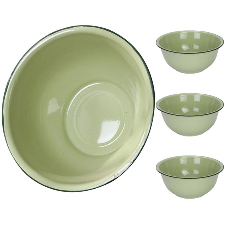 4Pcs 20cm Retro Green Enamel Bowls Set Thickened Soup Noodle Serving Salad Mixing Bowls - Image 2