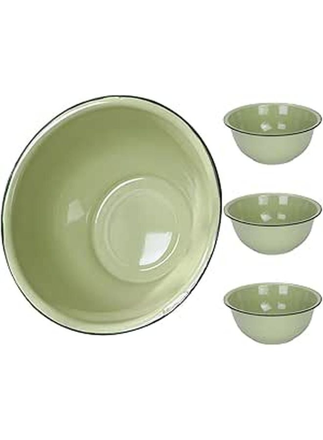 4Pcs 20cm Retro Green Enamel Bowls Set Thickened Soup Noodle Serving Salad Mixing Bowls - Image 1