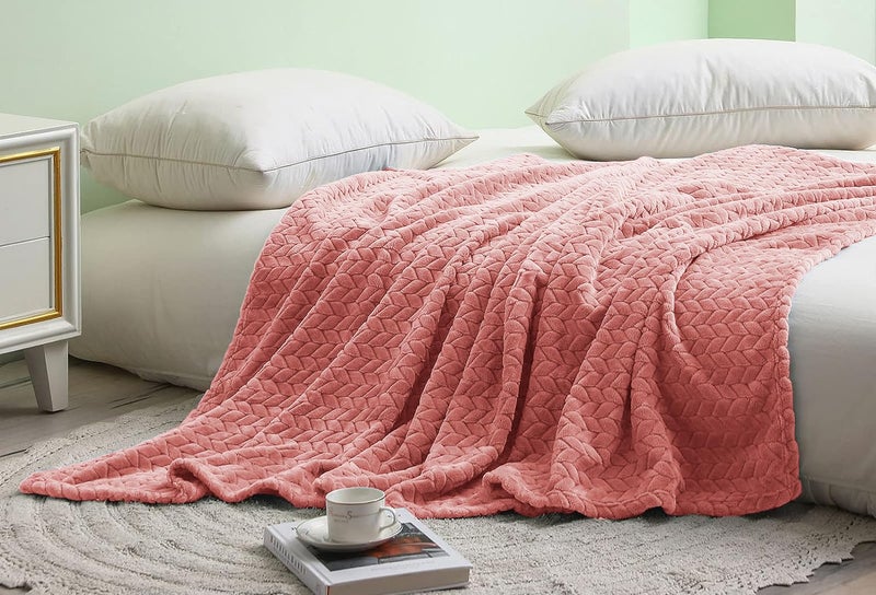 Vas Collections® Premium Plush Double Blanket with Leaf Jacquard | 300 GSM Lightweight Cozy Soft for Bed, Sofa, Couch, Travel & Camping| 220x230 cm or 86x90 inches - Image 4