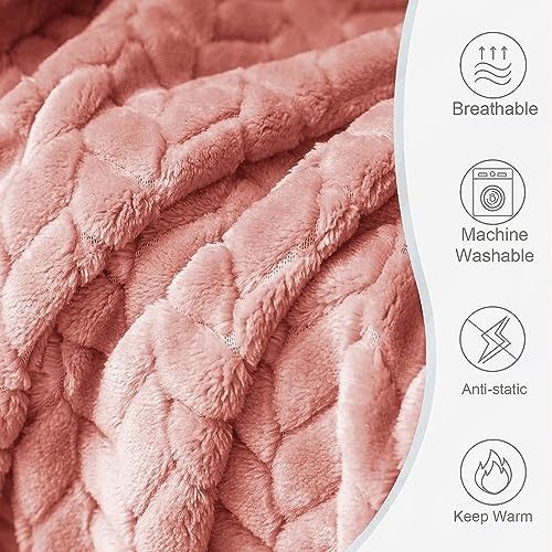 Vas Collections® Premium Plush Double Blanket with Leaf Jacquard | 300 GSM Lightweight Cozy Soft for Bed, Sofa, Couch, Travel & Camping| 220x230 cm or 86x90 inches - Image 3