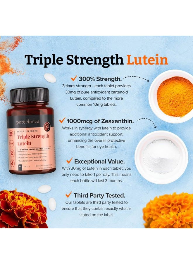 pureclinica - Lutein 30mg x 180 Tablets (2 Bottles with 90 Tablets in Each). with 1000mcg Zeaxanthin. 3 x The Strength of Regular Lutein Tablets - Image 1