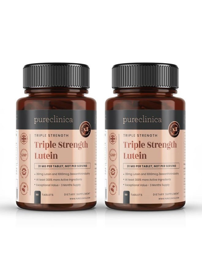 pureclinica - Lutein 30mg x 180 Tablets (2 Bottles with 90 Tablets in Each). with 1000mcg Zeaxanthin. 3 x The Strength of Regular Lutein Tablets - Image 1