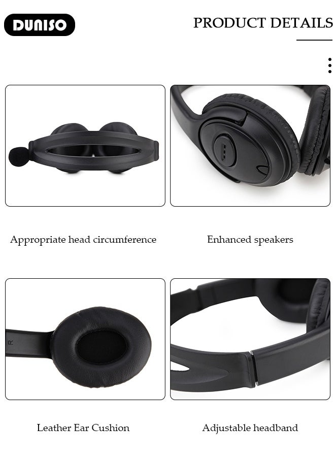 DUNISO USB Headset with Mic, Computer Laptop Headphones with Noise Cancelling Microphone in-line Control for Home Office Online Class, Equipped with a type-c adapter, Adjustable In-line Control Microphone, Comfortable Wearing Design  - Image 3