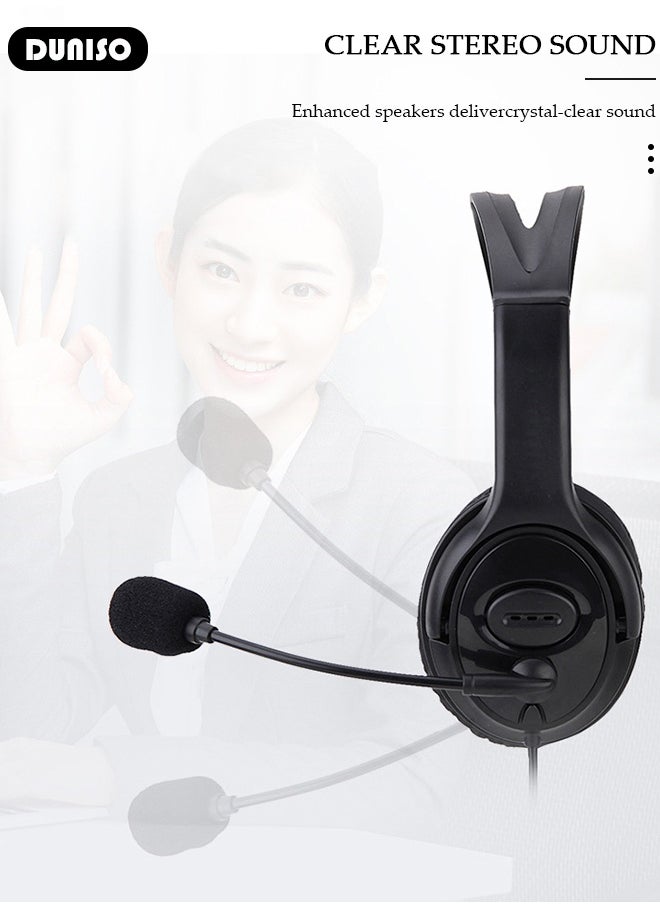 USB Headset with Mic, Computer Laptop Headphones with Noise Cancelling Microphone in-line Control for Home Office Online Class, Equipped with a type-c adapter, Adjustable In-line Control Microphone, Comfortable Wearing Design