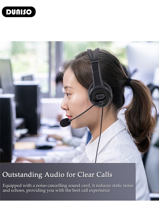 USB Headset with Mic, Computer Laptop Headphones with Noise Cancelling Microphone in-line Control for Home Office Online Class, Equipped with a type-c adapter, Adjustable In-line Control Microphone, Comfortable Wearing Design
