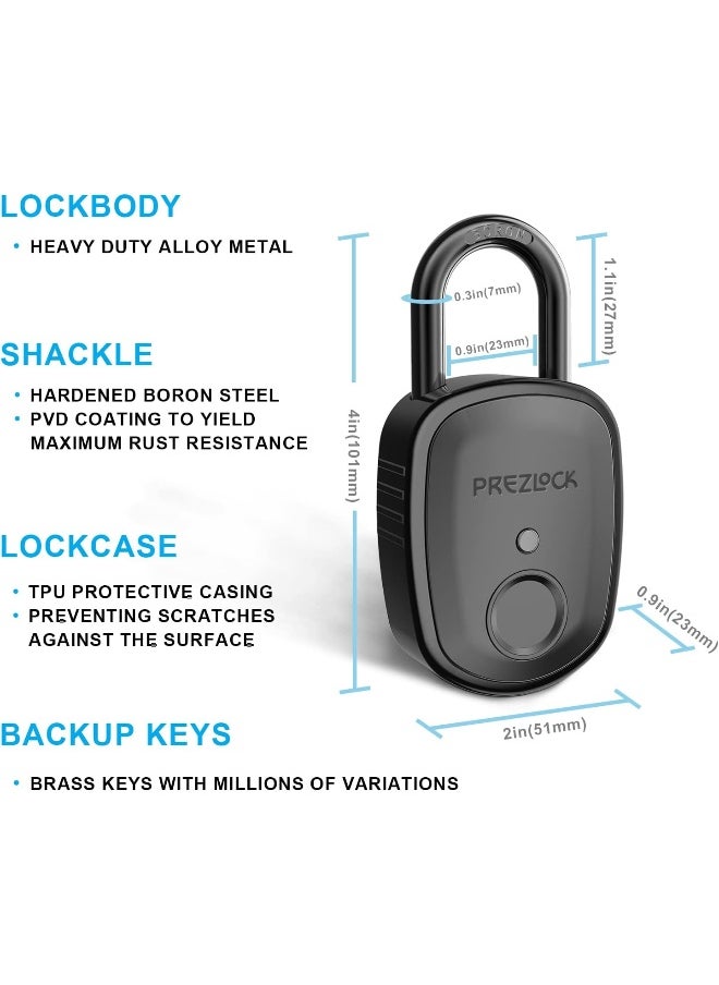 Prezlock Fingerprint Padlock with Key Backup, 2keys, Smart Padlock with Keyless Biometric, Suitable for Outdoor and Heavy Duty, IP65 Waterproof  - Image 3