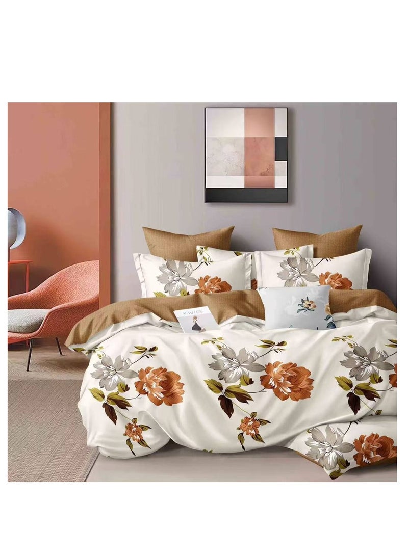 طقم غطاء لحاف كينج من 6 قطع بتصميم أوراق نباتية، طقم فراش ناعم وجيد التهوية مع ملاءة سرير ملائمة وأغطية وسائد