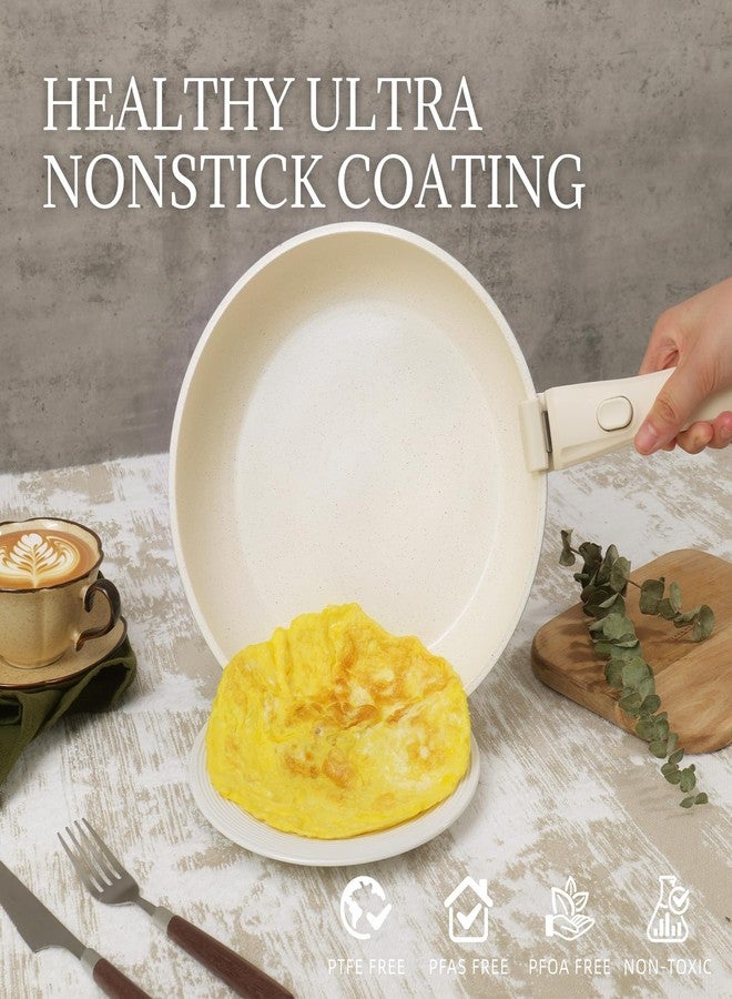 Coicur Ceramic Cookware Set Non Stick 8Pcs Pots and Pans Set Detachable Handle Induction Kitchen Cooking Set with Frying Pans Dishwasher/Oven Safe, PFAS/PFOA Free, Cream White - Image 3