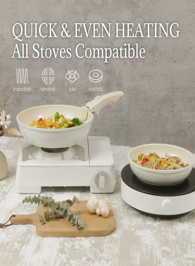 Coicur Ceramic Cookware Set Non Stick 8Pcs Pots and Pans Set Detachable Handle Induction Kitchen Cooking Set with Frying Pans Dishwasher/Oven Safe, PFAS/PFOA Free, Cream White - Image 5