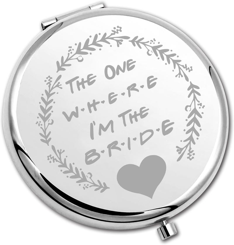 PLITI Bride to Be Compact Mirror Bride Wedding Gift Bridal Shower Gift The One Where I'm The Bride Pocket Mirror for Women (one The Bride CM)