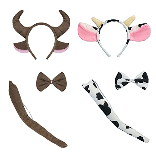 YAXAMING 6 Pcs Halloween Milk Cow Headband Bow Tie Tail Cow Ears Horns Hair Hoops Bowtie Animal Headpiece Hairband Women Christmas Party Decoration Cosplay Costume Cute Dress Up Hair Accessories - Image 1