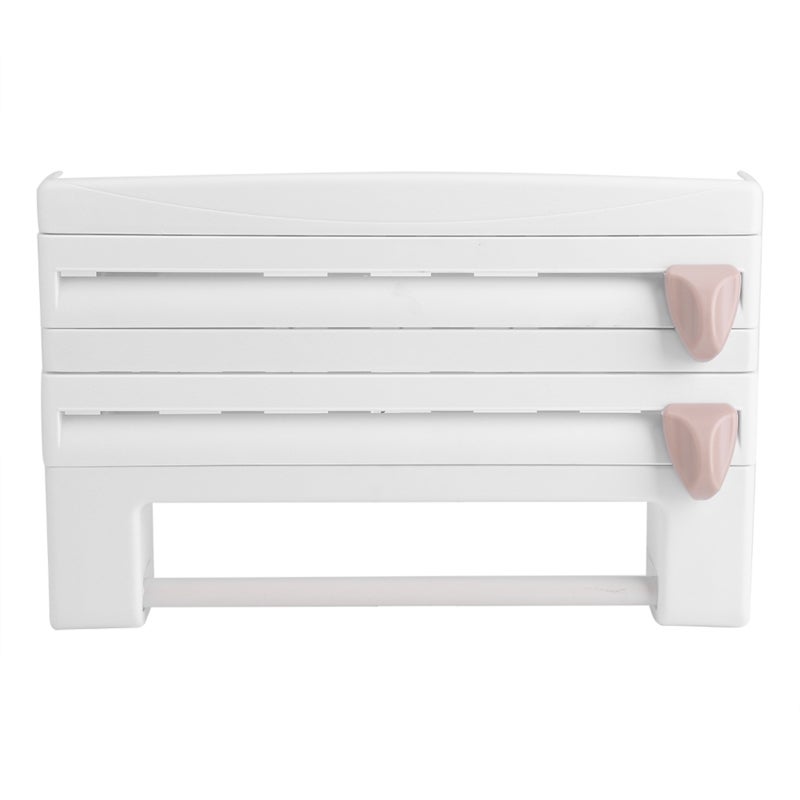Wall Mount Kitchen Storage Rack: White - Sharp Hidden Blades Roll Holder for Modern Kitchen, Easy Grip Paper Towel, Cling Film and Aluminium Foil Cutter - Image 1