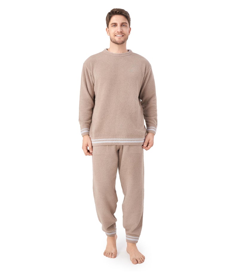 DAVID ARCHY Mens Pajamas Set Ultra-Soft Fleece Pajamas Warm Sleepwear Long Sleeve Lounge Set with Pockets (M, Camel) - Image 1