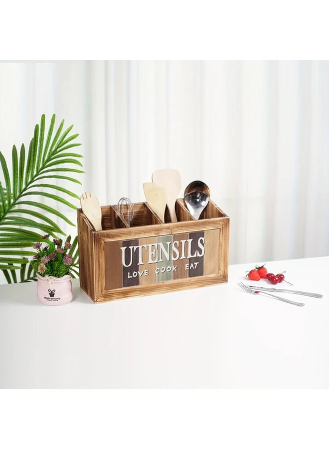 1 Rustic White Wooden Kitchen Utensil Holder Large Size Cutlery Storage Box With Compartments For Knives Forks Spoons Chopsticks Durable Wood Organizer For Cooking Tools Desktop Organization Shelf Baskets - Image 1