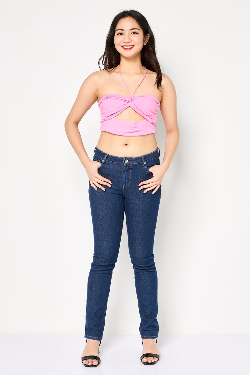 Bershka توب نسائي بدون أكتاف بلون وردي - Image 3