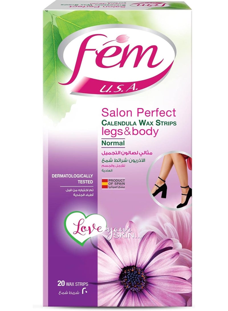 fem Salon Perfect Calendula Wax Strips For Legs & Body Normal Skin 20 Strips - Image 1
