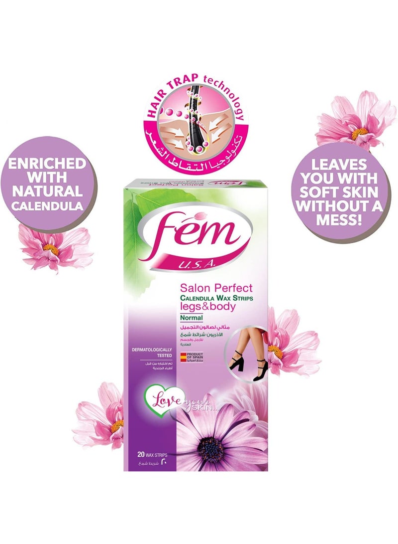 fem Salon Perfect Calendula Wax Strips For Legs & Body Normal Skin 20 Strips - Image 3