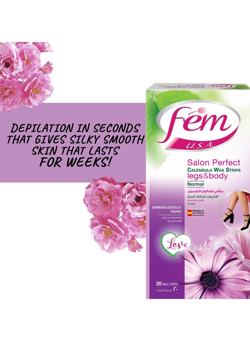 fem Salon Perfect Calendula Wax Strips For Legs & Body Normal Skin 20 Strips - Image 2
