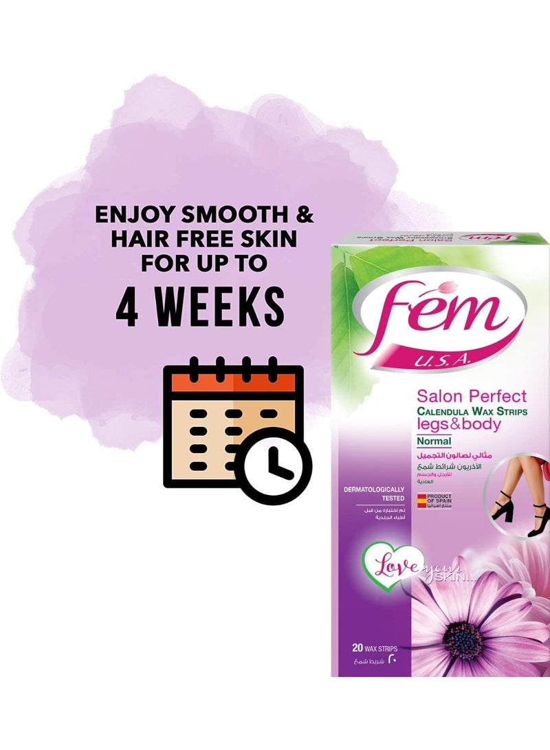 fem Salon Perfect Calendula Wax Strips For Legs & Body Normal Skin 20 Strips - Image 4