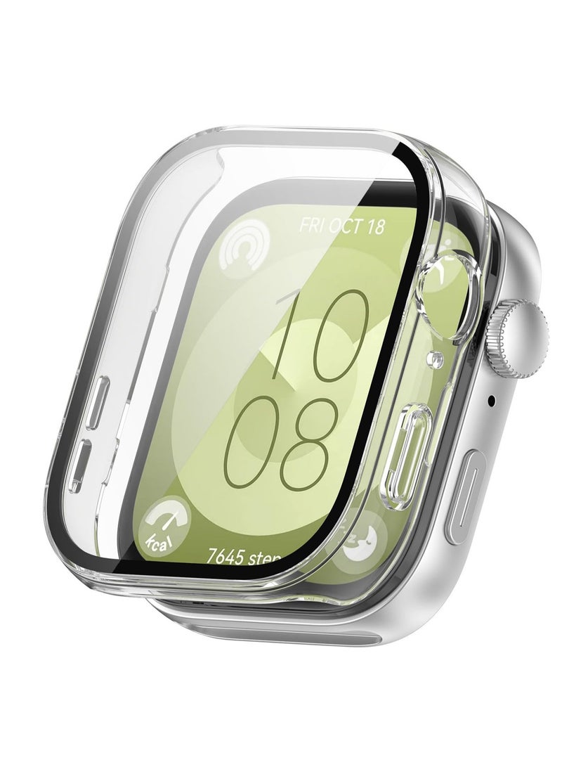 Case and Screen Protector for Huawei Watch Fit 3 46mm, All-around Anti Scratch Shockproof Protective Hard PC Full Cover Tempered Glass Compatible with Huawei Watch Fit 3 (Transparent)