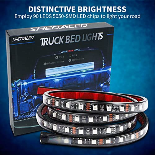 SHEDALED 2PCS 60 Inch RGB Truck Bed Light Strip Kit with App and Remote Control, 180 LEDs Neon Accent Lights, Ultra Long Cable, IP68 Waterproof for Truck, Boats - Image 2