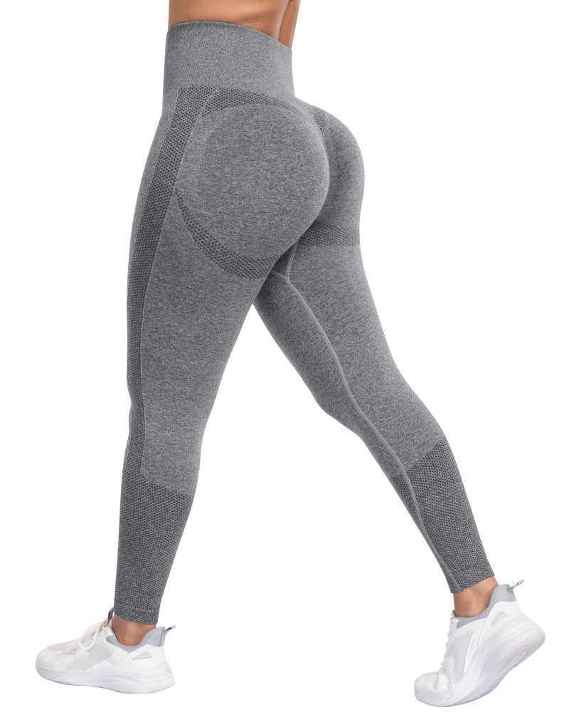 NORMOV Seamless Workout Butt Lifting Leggings - Booty Scrunch Gym Leggings for Women(AB Grey,M) - Image 1